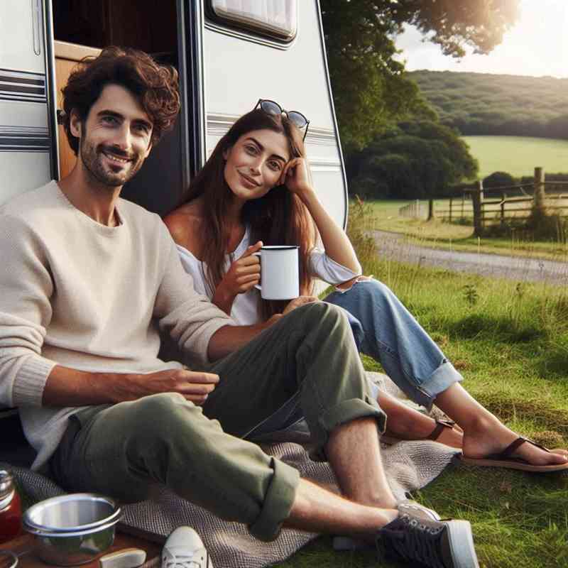Couple enjoying their caravan